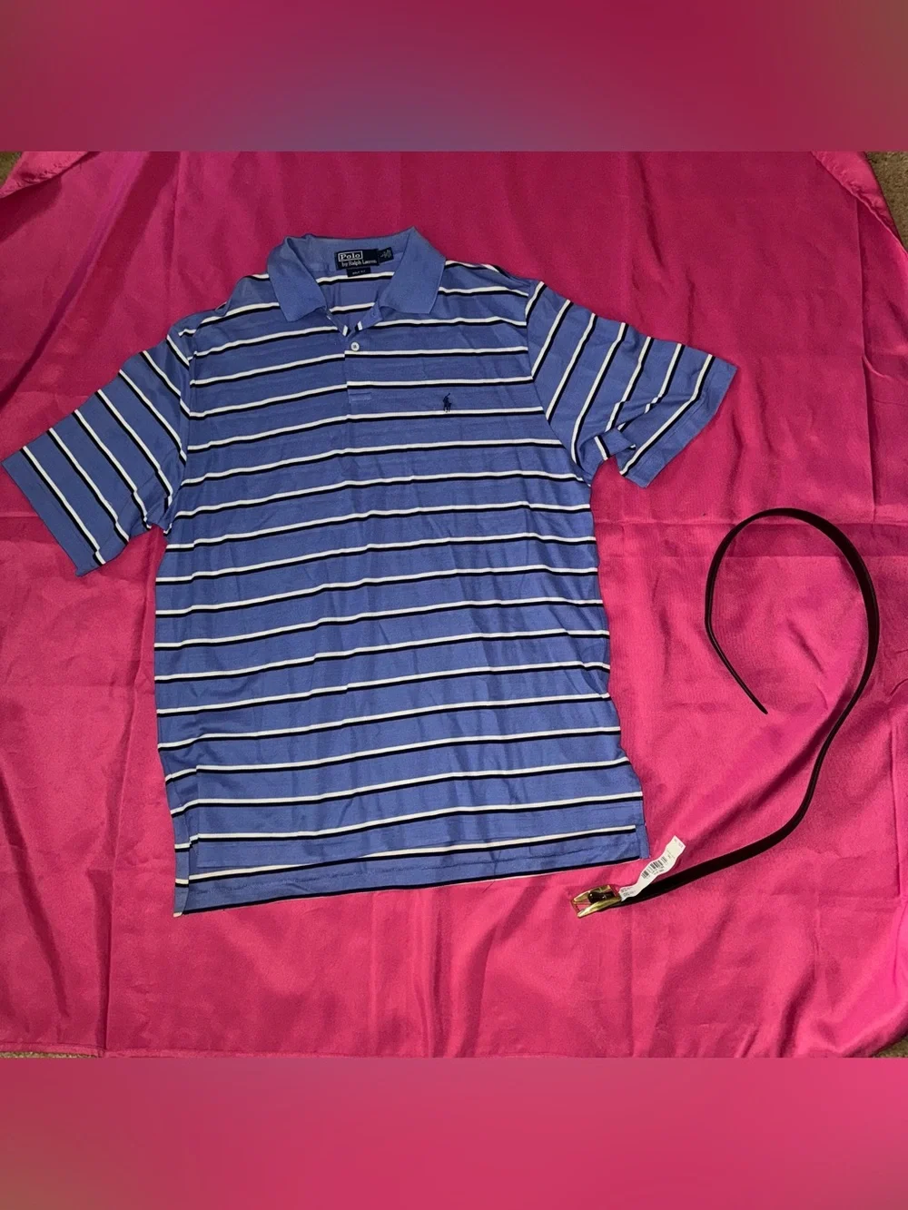 Vintage Polo Ralph Lauren Golf Shirt size L + NWT Stafford Reversible Belt 36